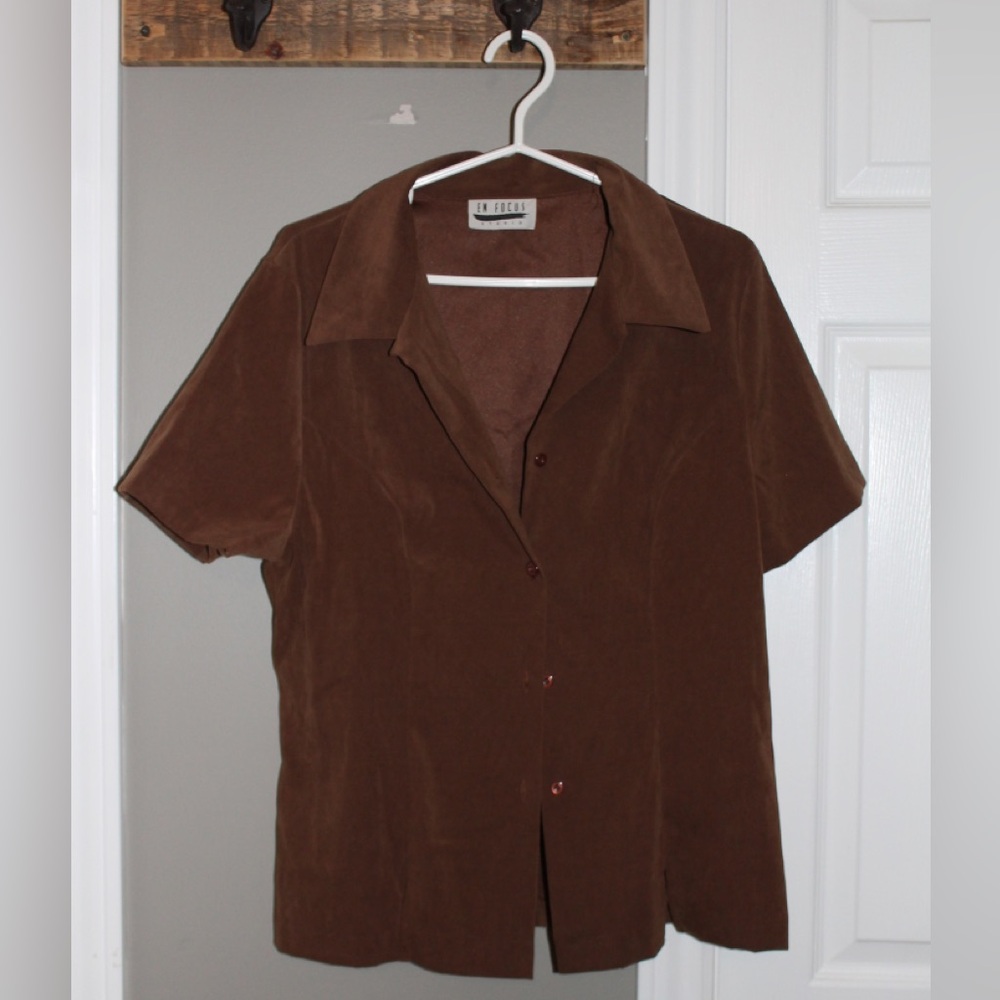 Vintage-style Brown Button Up Shirt